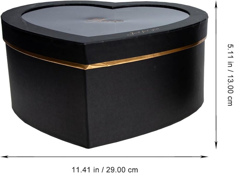 Black Heart Shaped Flower Arrangement Box With Lid 2Pcs Set For Valentine Wedding Birthday - Image 2